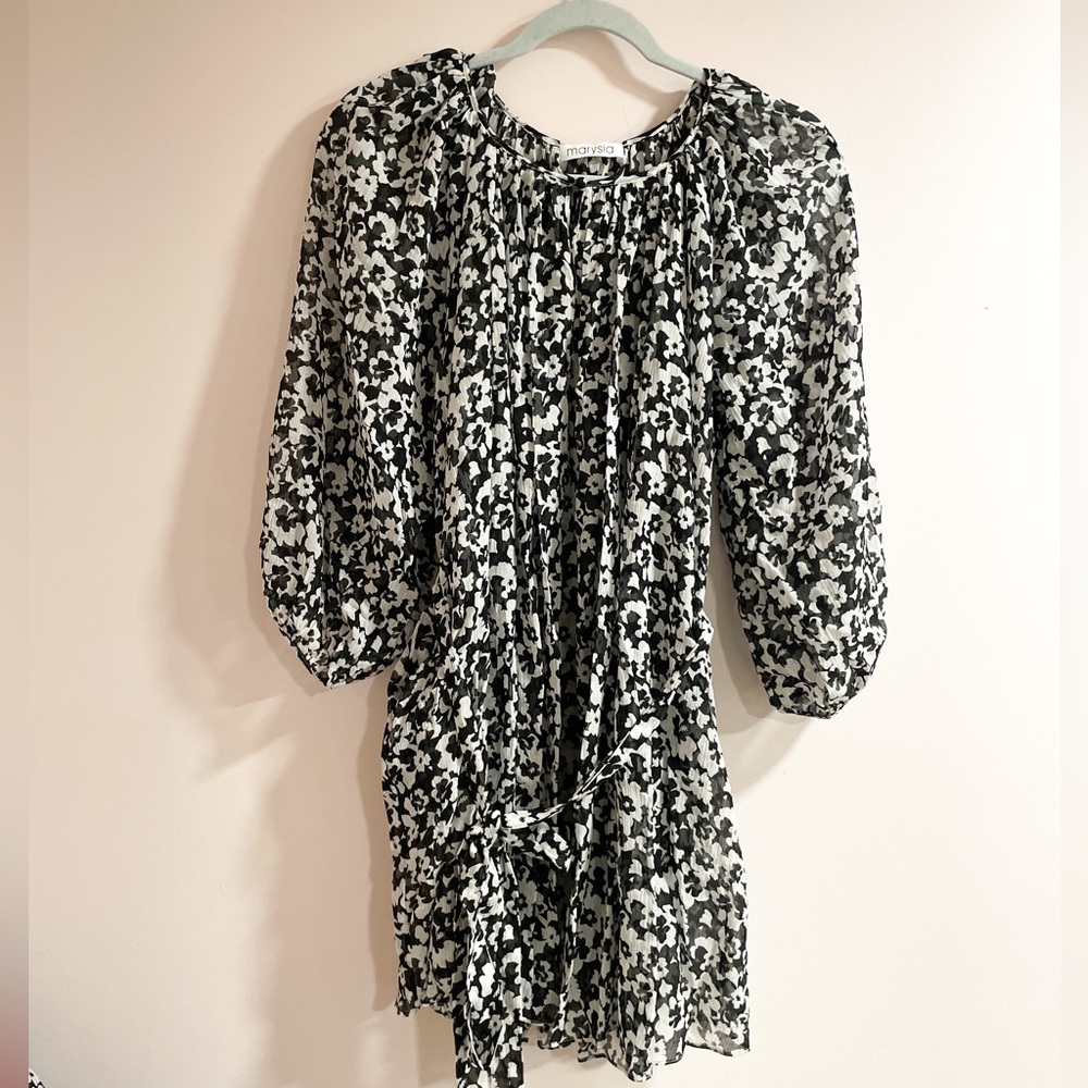 Marysia Swim Black White Silk Blend Wrap Cover Up Dress Large